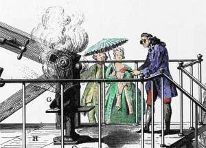Lavoisier conducting an experiment related combustion generated by amplified sun light.